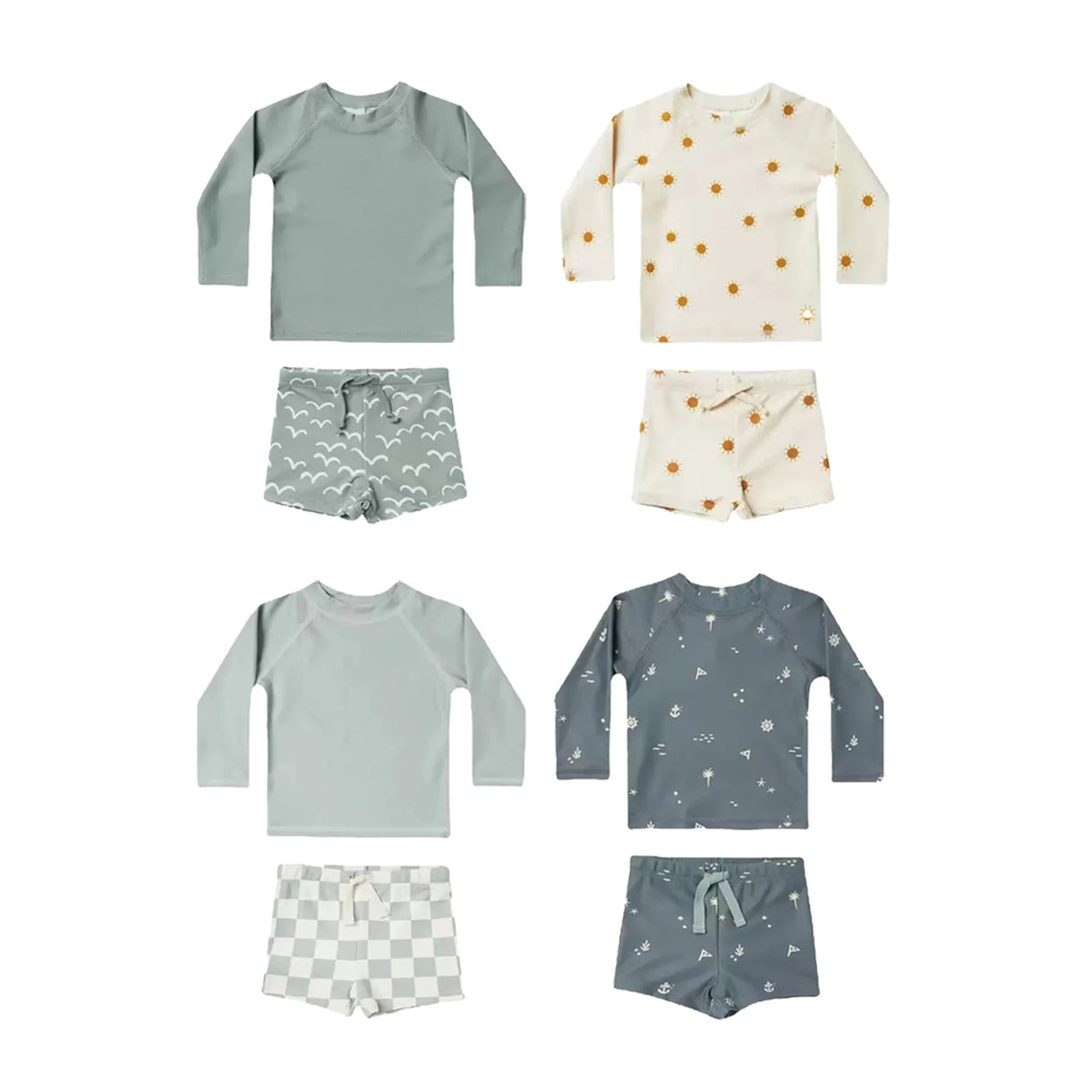 Child Two Pieces Swimsuit Summer Boys Long Sleeve Girls Swimwear Swim Trucks Printed Kids Beach Wear Bathing Suit With Swim Cap