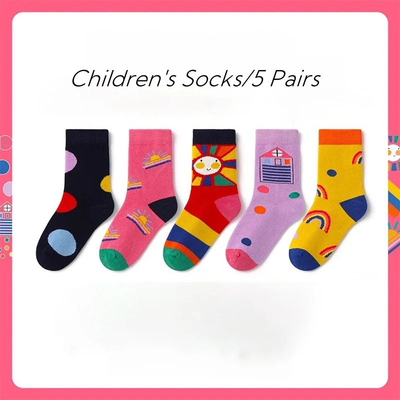 XJK Baby Socks Children Spring Socks Boys Funny Puppy Pattern Socks 5 Pairs Cotton Socks Kids Sock