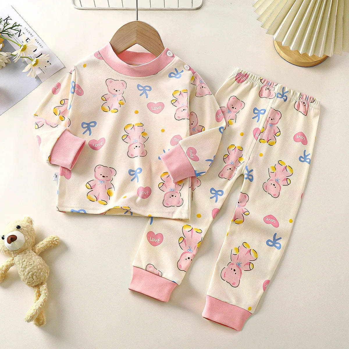Boys Girls Autumn Pure Cotton Pajamas Kids Cartoon Print Long Sleeve T-Shirt Tops + Pants Pyjamas Baby Underwear Clothing Sets
