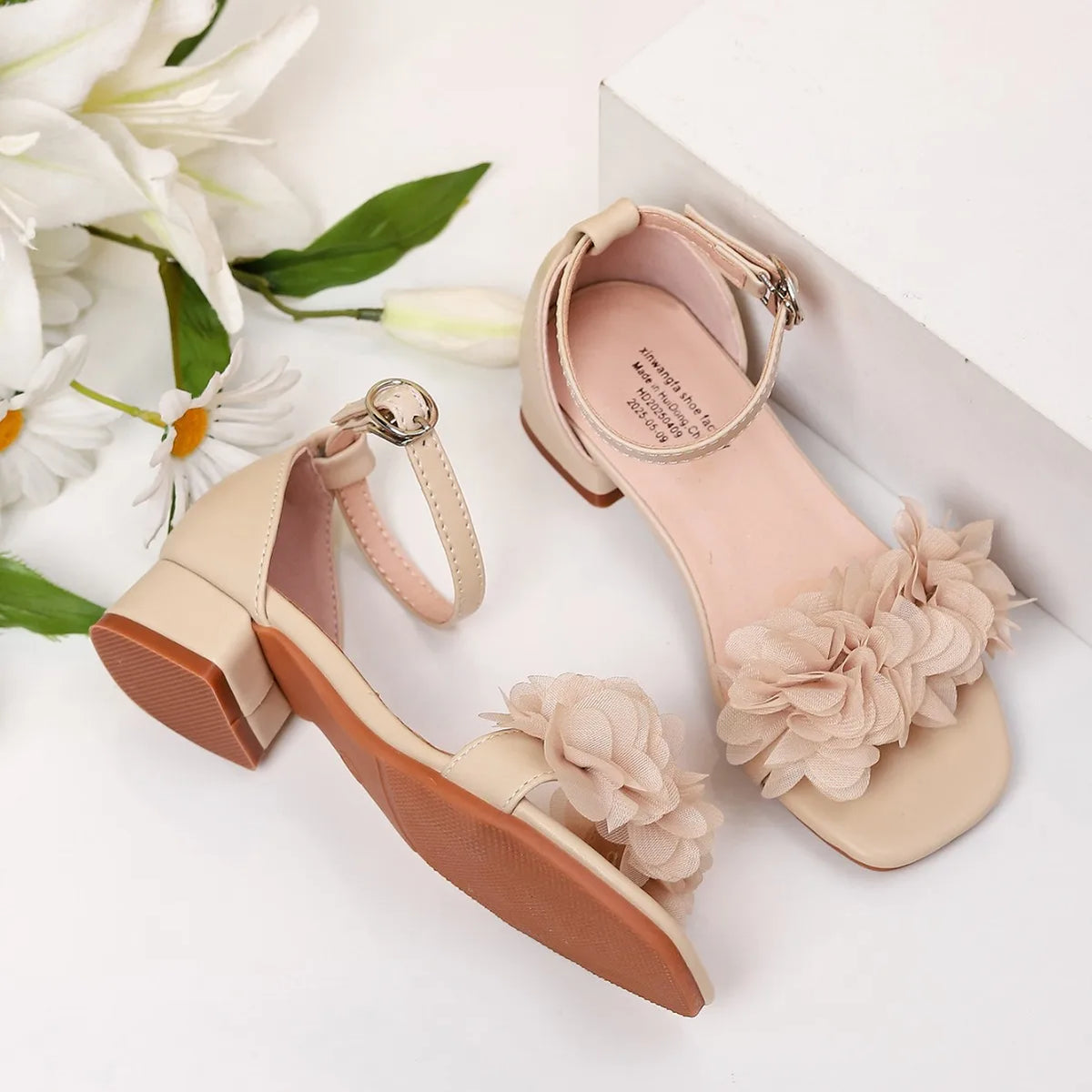 Children High Heel Sandals Fashion Flower Girls Princess Sandals Soft Sole Comfortable Non-slip Kids Shoes for Party Performance