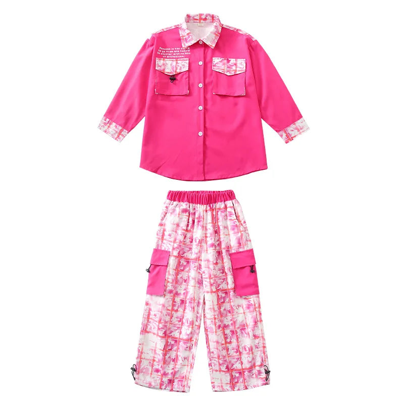 Hip Hop Girls Street Dance Jacket Contrast Cargo Pants Boys Shirt Joggers Clothes Set Kids Streetwear Child Jazz Costumes Outfit