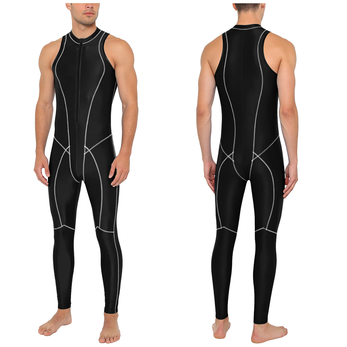 Men Swimwear Rash Guard Wetsuit Oil-shiny Zipper Jumpsuit Bathing Suit Beachwear for Beach Pool Diving Surfing Pool Water Sports