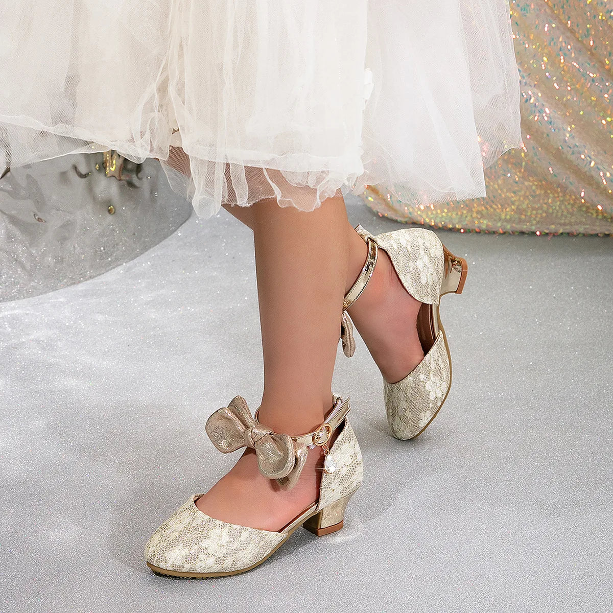 Children Girls High Heel Shoes Kids Sandals Lolita Mary Janes Shoes Sweet Bowknot Princess Party Dress Wedding Shoes Size 28-40