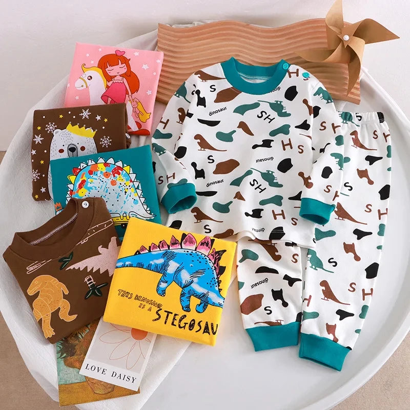 Baby Girl Home Clothes Pajamas Long Pants T-shirt Cartoon Underwear 2-Piece Cartoon Cat Pattern Girls Clothes Suit 0 to 6 Years
