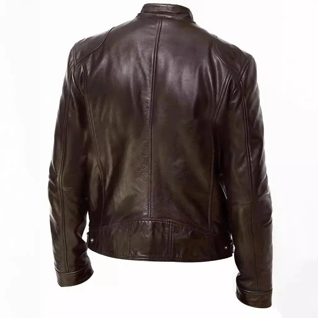 useful European and American Men's Clothing Men's Leather Jacket Male Teen Stand-up Collar Punk Men's Motorcycle Leather Jacket