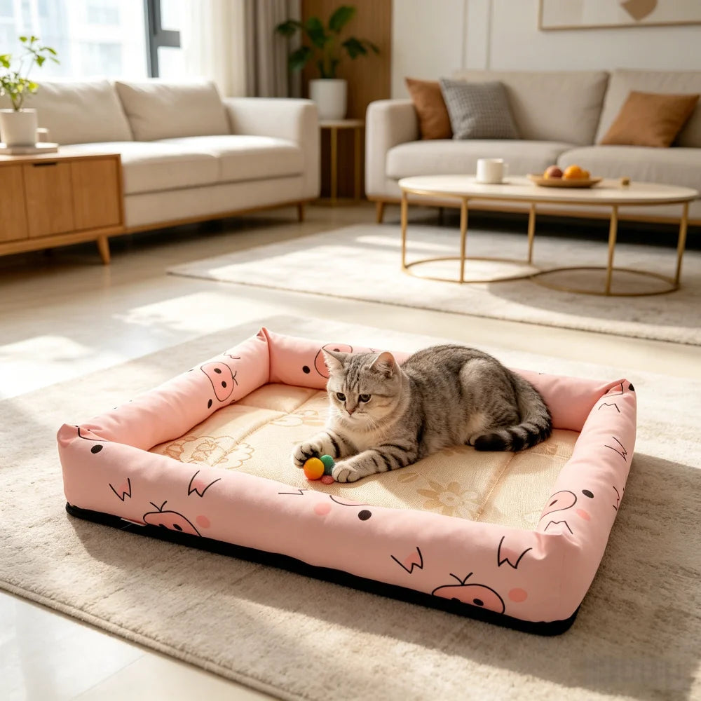 Cooling Fabric Pet Bed for Summer: Breathable Mat for Dogs & Cats, Removable Washable Summer Cooler & Year-Round Cushion