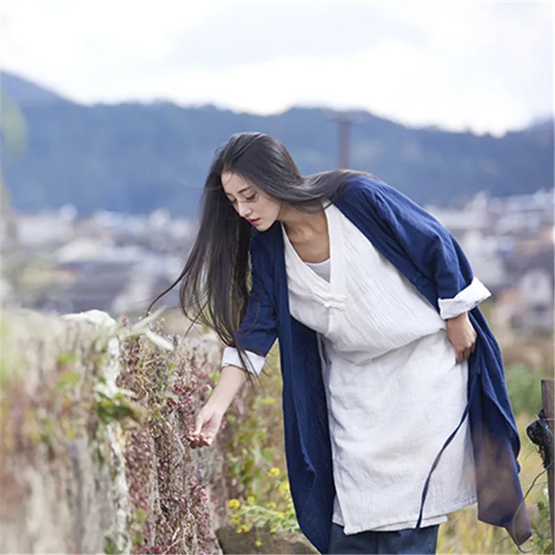 Johnature 2025 New Women's Coat Autumn Summer Cotton Linen Vintage Soft Full Sleeve Women's Lacing Plus Solid Coat