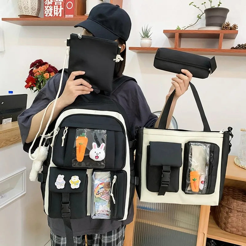 4 Pcs Sets Children's School Backpack Kawaii Women's Backpack Bookbag School Bags for Teens Girls mochilas para niñas 가방 рюкзак