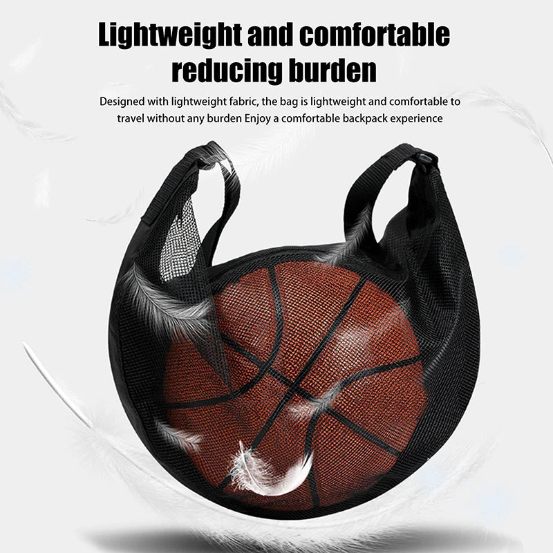 1PCS Single Ball Bag With Zipper Pocket Mesh Ball Storage Bag Sport Equipment Drawstring Sling Storage Net Carrying Basketball