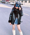 Girls  Jacket  Leather Motorcycle  Kids Coats Fleece   Children  Jacket  Winter Autumn