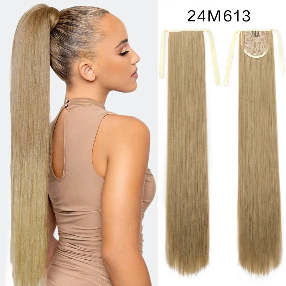 Women's Synthetic Wig (18inch-34inch) Long Straight Hair with a Ponytail Wrap and Clip Style Hair Accessory