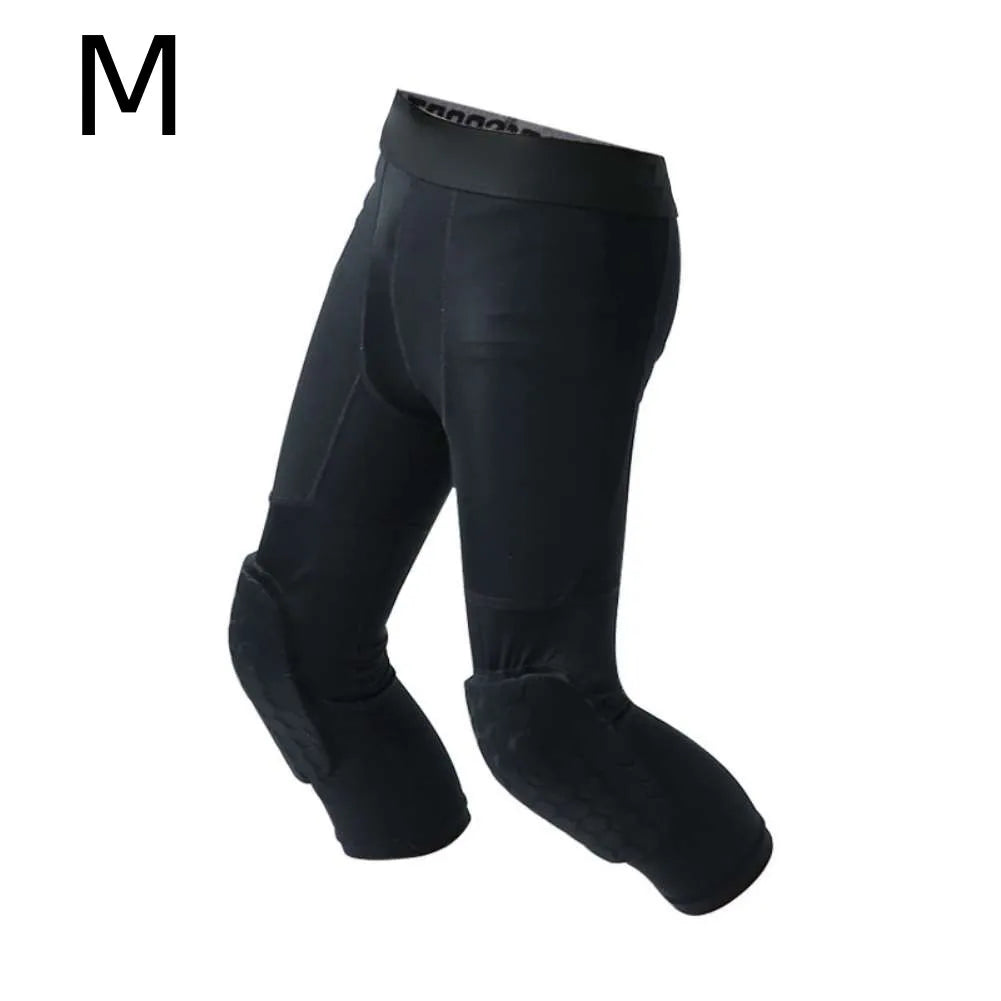 Kids Basketball Legging with Knee Pads Padded Sport Tights for Workout Training Running Capris Compression Pants