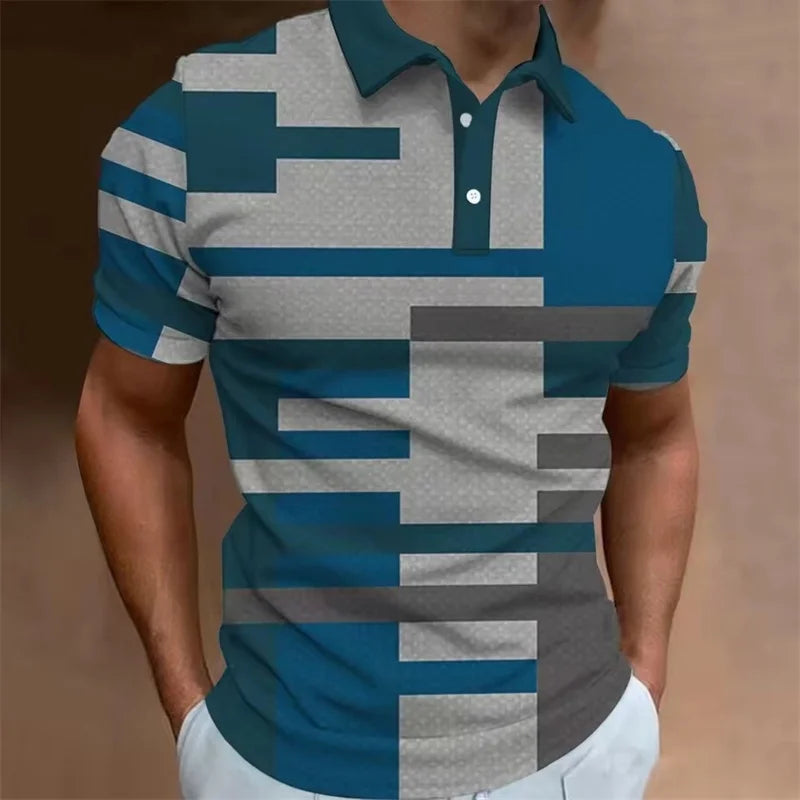 3D Printed Stripe Geometry Polo Shirt For Men Color Block Pattern Tees Summer Street Loose Short Sleeve Tops Lapel T-Shirts