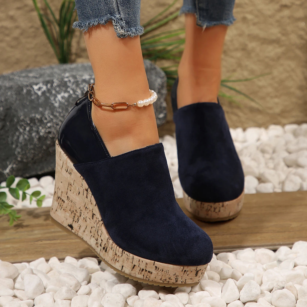 Women Sneakers Spring Autumn Faux Suede Boots Zipper Platform Wedges Sneakers Women Round Toe Sexy High Heels Shoes for Women