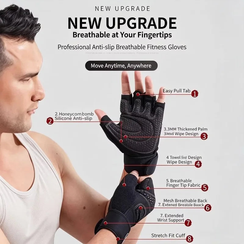Gym Gloves for Men Women Fitness Weight Lifting Wristband Gloves Body Building Training Sports Exercise Cycling Glove Shockproof