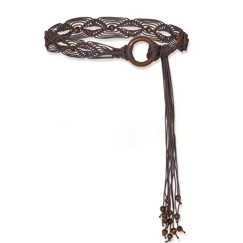 Women Woven Tassel Belt Braided Waistband Tie Strap Boho Girls Wide Waist Rope Chain Waist Belts For Dress Waistband Accessories