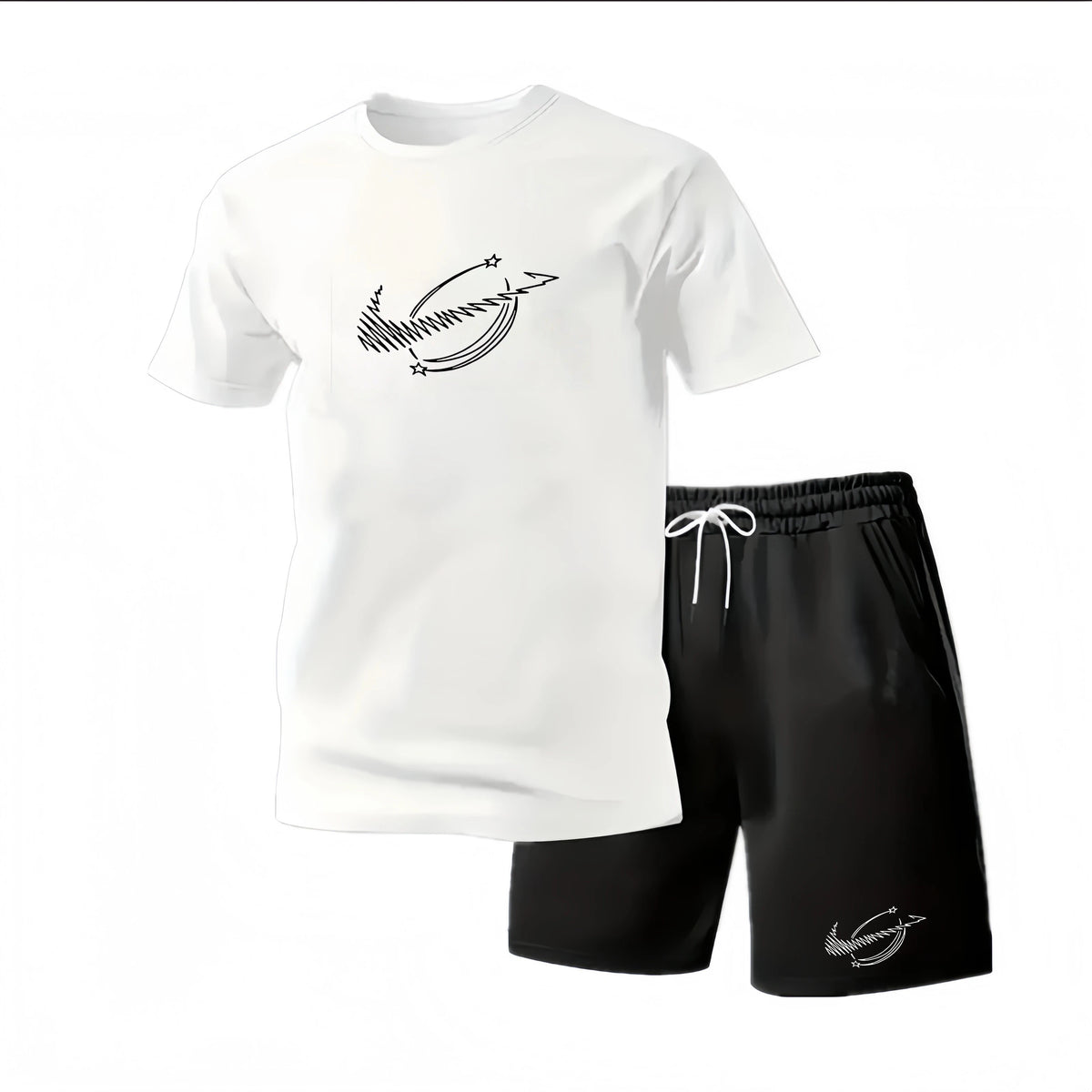 New Summer Fitness Sportswear for Men, Short-Sleeved T-Shirt and Shorts Two-Piece Set, Breathable and Quick-Drying Casual Wear.