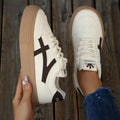 Women's Retro Running Shoes Thick Bottom Flat Laced Casual Sneakers Student Low Heel Round Toe PU Leather Spring Autumn