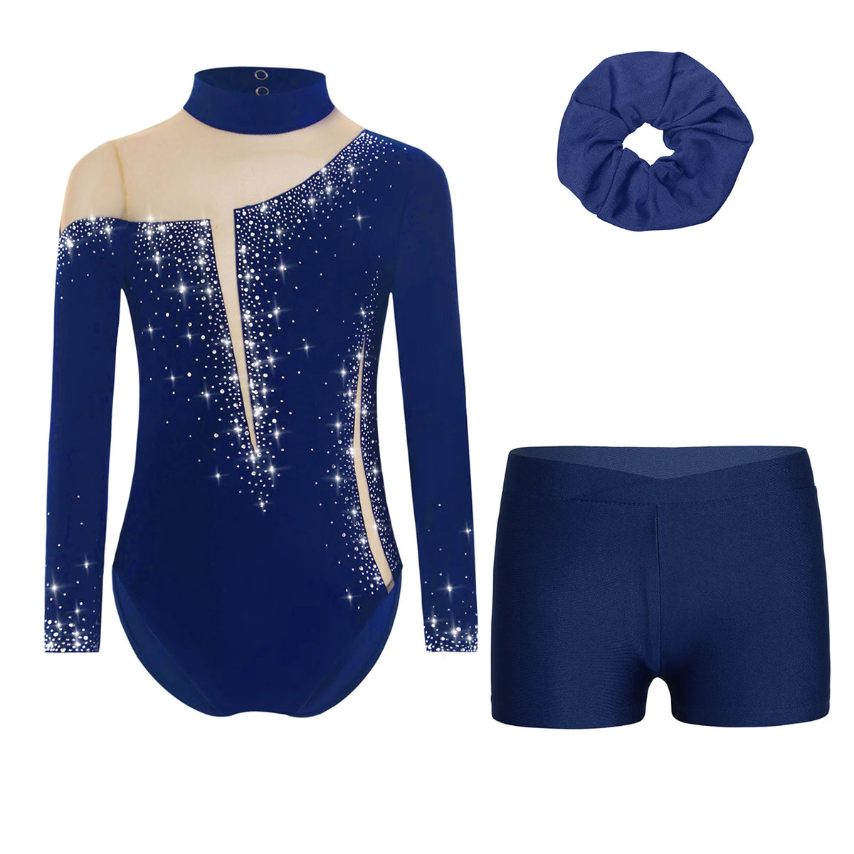 Kids Girls Ballet Dance Leotard With Body Shorts Hair Band Long Sleeve Workout Outfits Gymnastics Jersey Bodysuit Clothes