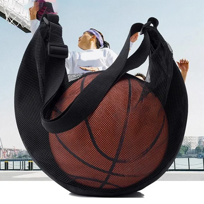 1 Pcs Single Ball Bag With Zipper Pocket Mesh Ball Storage Bag Sport Equipment Drawstring Sling Storage Net Carrying Basketball