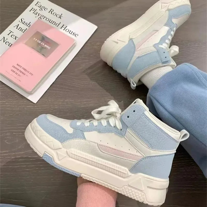 Women's High-Top White Sneakers for Fall and Winter 2026, New Versatile Niche Ins Trendy Casual Sports Thick-Soled Sneakers