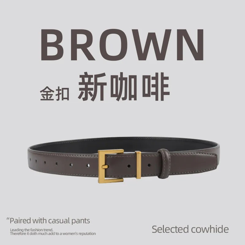 New Waist Belts for Women Plain Real Leather Jeans Belts Strap Blue Pink Khaki Cowhide Waistbands Ladies Daily Dress Decoration