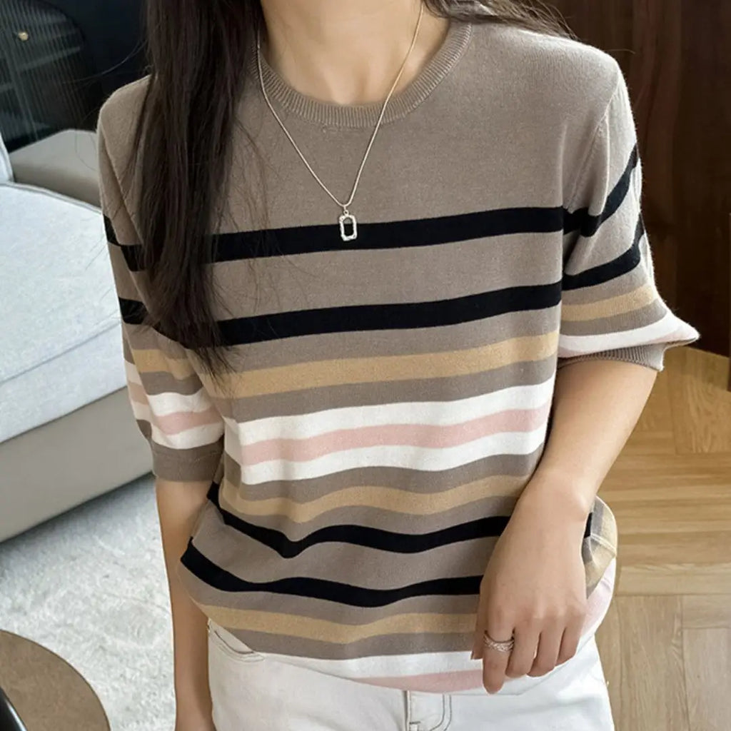WinvyNee Summer Women‘s 100% Cotton T-shirt Tops Short Sleeve O Neck Striped Sweaters Casual Basic Female Pullover Tops A1002028