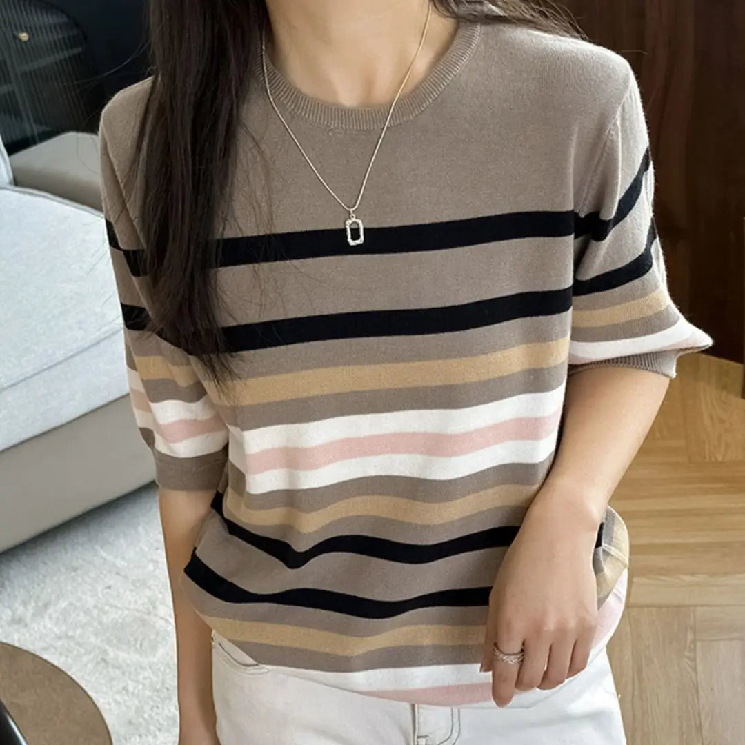 WinvyNee Summer Women‘s 100% Cotton T-shirt Tops Short Sleeve O Neck Striped Sweaters Casual Basic Female Pullover Tops A1002028