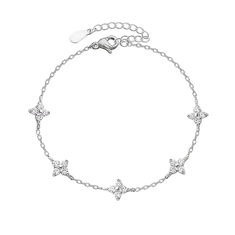 925 Sterling Silver Shiny Zircon Flower Bracelets For Women Charm Temperament Chain Bracelet Party Wedding Jewelry Holiday Gifts
