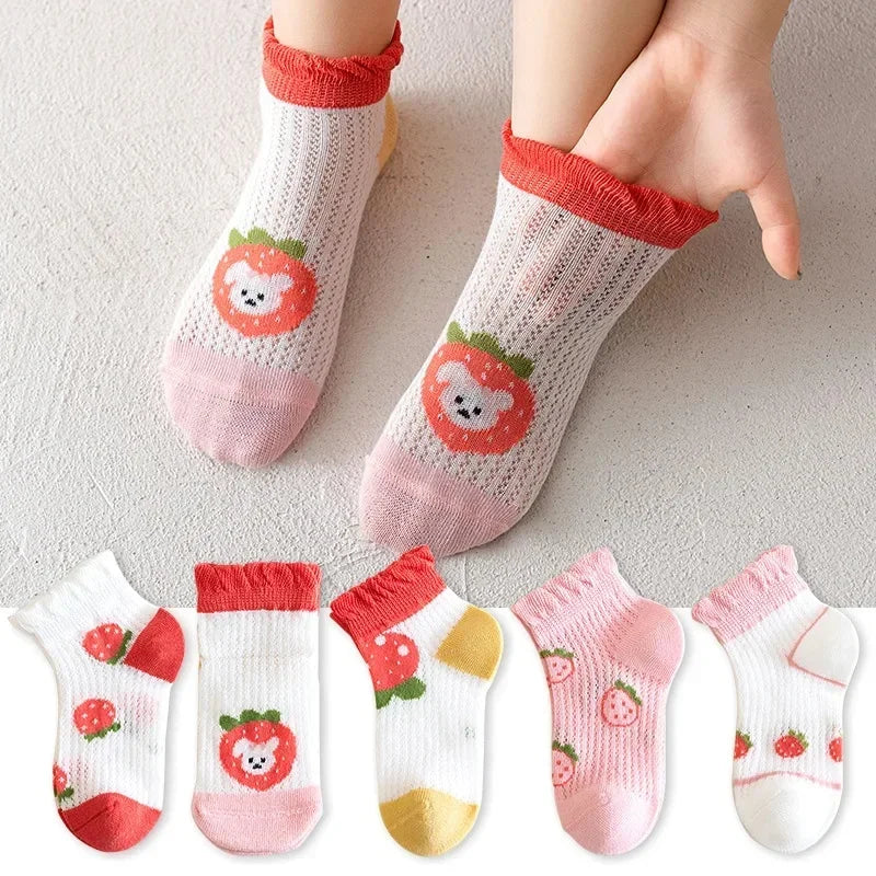 Kids Socks 5 Pairs/Lot Spring Summer Cotton Girls Socks Cute Flowers Pattern for Children Baby Little Girl Clothing Accessories