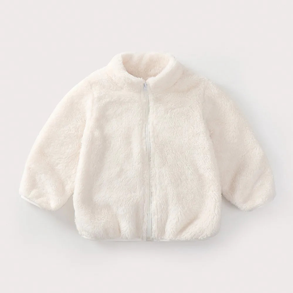 Baby Boys And Girls Plush Coat Solid Color Casual Kids Long Sleeve Outerwear Fall Winter Warm Plush Jacket Children's Clothing