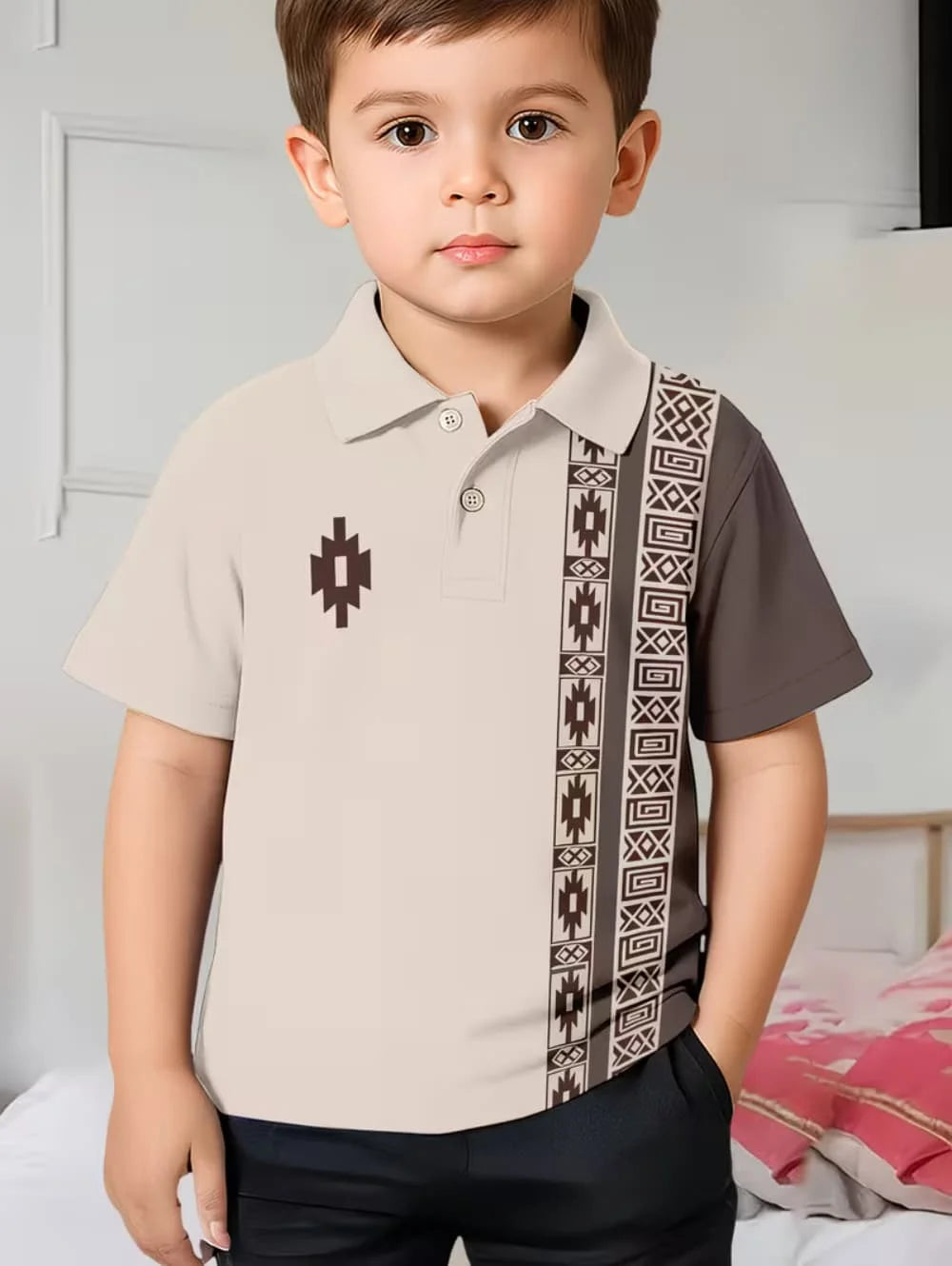 Kids Polo Shirts Striped Print Short Sleeve Polo Shirt for Boys Ummer Outdoor Casual Round Neck Fashion Boys Children's Clothing
