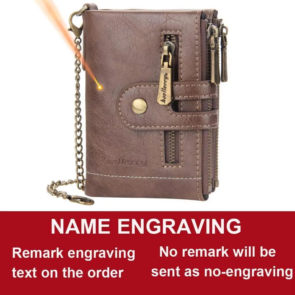 New Men Wallets Name Engraving 11 Card Holders Men Short Purse Double Zipper Coin Pocket High Quality Male Purse Cartera