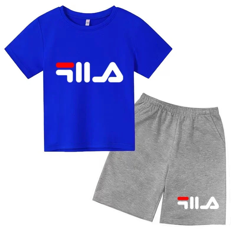 Summer Kids Letter Print 2PCS Outfits Casual Short Sleeve T-Shirt & Shorts Set Sports Tracksuit for Boys Girls 3-12Y