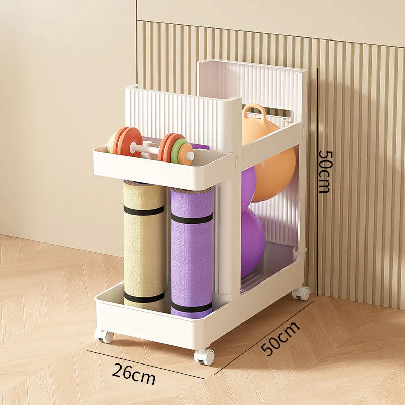 Sports Equipment Storage Rack Yoga Mat Storage Basket With Wheels Home Storage Cart Fitness Equipment Rack Organizer Trolley