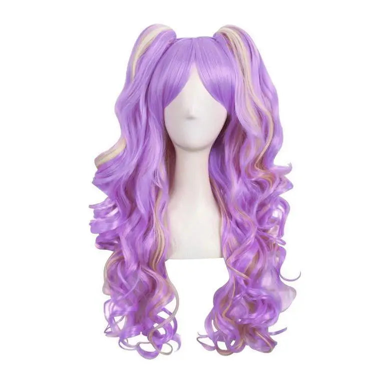 Long Wavy Anime Cosplay Lolita Wig Blue Blonde Pink Ombre Two Ponytails Girls Kawaii Anime Accessories Wigs for Women