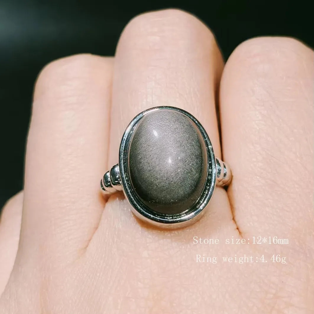 100% natural gemstone silver obsidian gold obsidian ring for men adjustable copper-plated silver rings jewelry gift