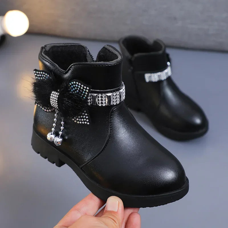 Kids Winter Solid Color Boots Girls Zipper Plush Warm Comfortable Boots Womens Fashion Soft Sole Simple Non-Slip Childrens Shoes