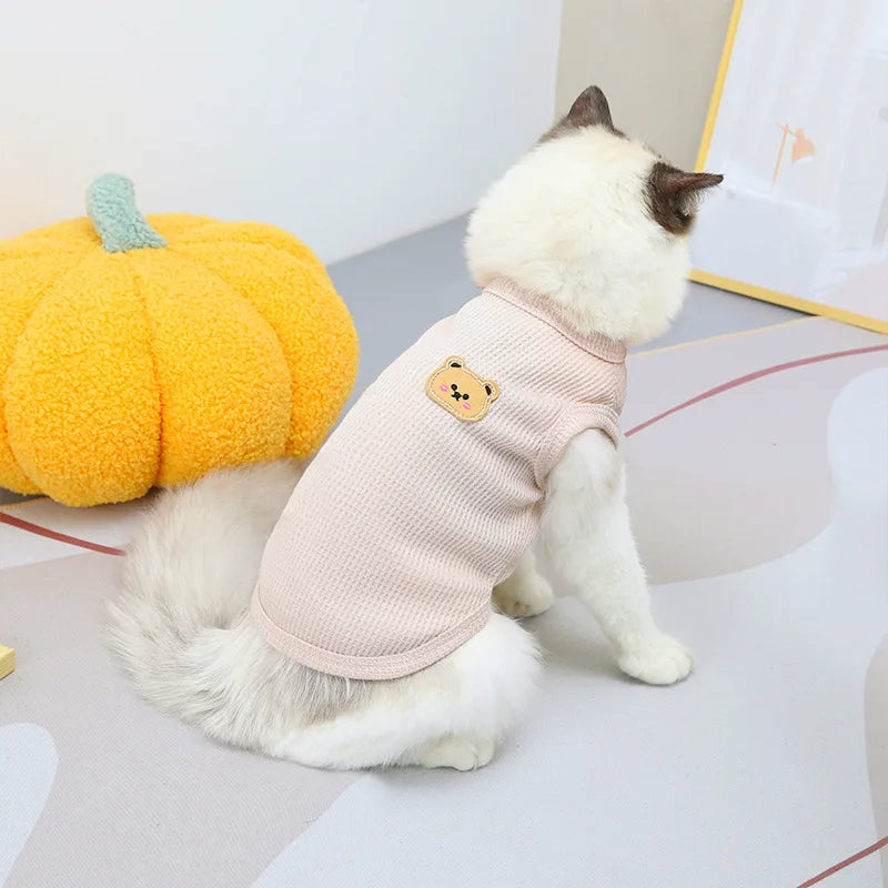 Pet Cat Clothes Bear Print Vest Puppy Kitten Crew Neck Sleeveless T-shirt  Spring Summer Casual Clothing for Small Medium Dogs