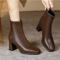 2026 New Women's  Ankle Boots Minimalist Pointed Toe Mid Heel Booties with Soft Leather & Side Zipper Slimming Fashion Boots