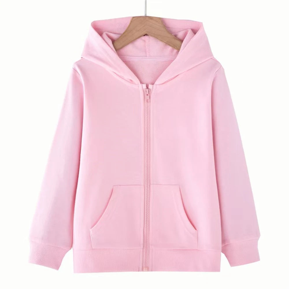 Zipper Style Hoodies Coat for Boys and Girls Pink Children Age 3-12 Kids Kawaii Sweatshirt Festival Gifts Solid Color New