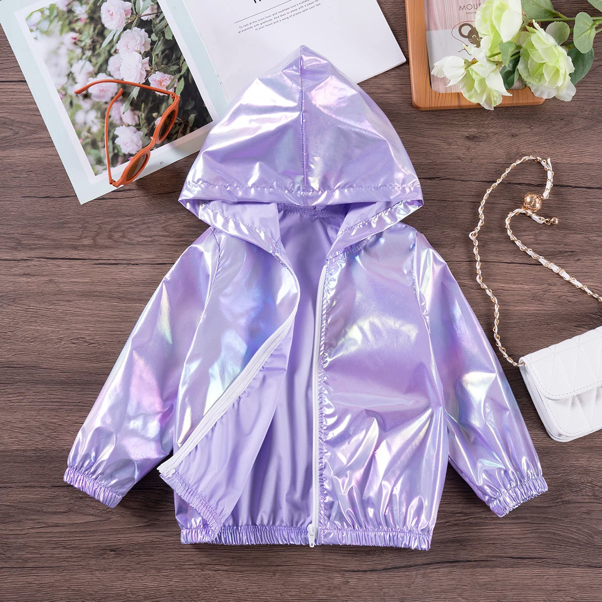 Girls' Colorful Hooded Jacket, Lightweight Cute Fashion Soft Comfortable Sun Protection Spring Fall Top Suitable for Girls 3-8Y