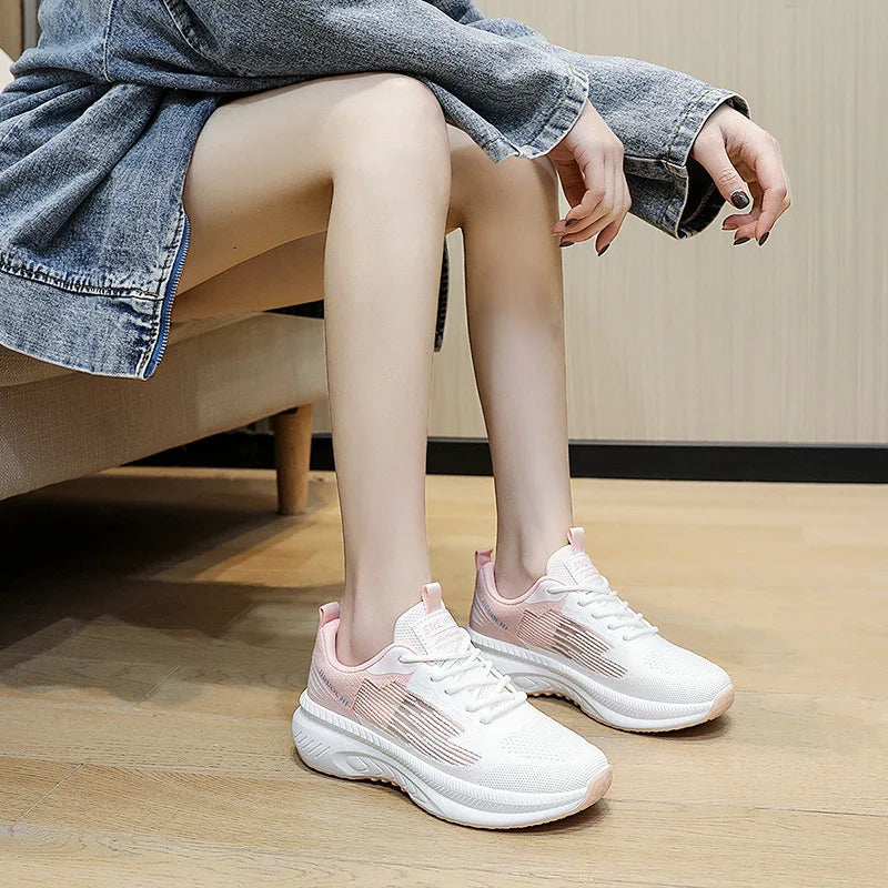 Women Shoes Summer Height Increase Fly Weave Soft Bottom Shoes Breathable Mesh Sneaker Outdoor Sports Running Sneakers for Women
