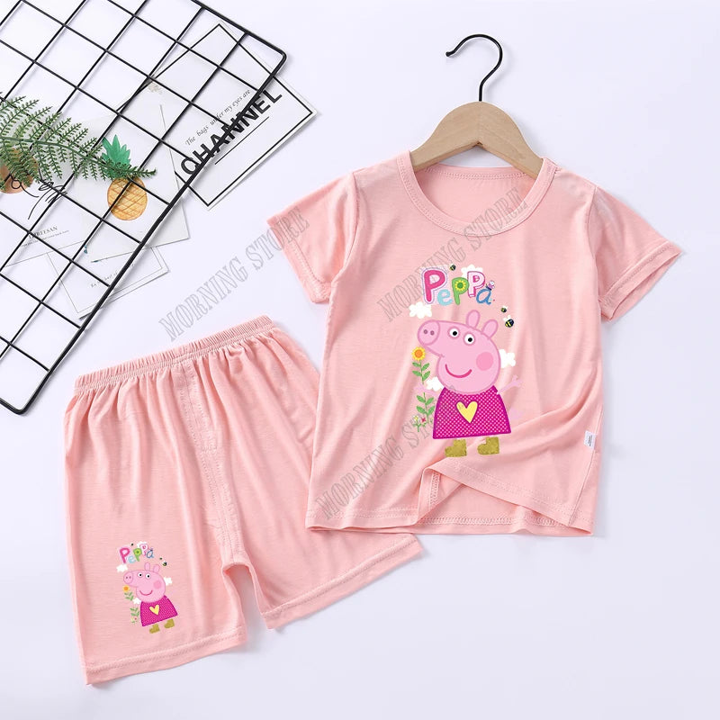 Peppa Pigs Children Pyjamas Sets Cartoon Girls boys Sleepwear Short Sleeved Clothes Kid Pajamas Set Baby Shirt Tops Clothing