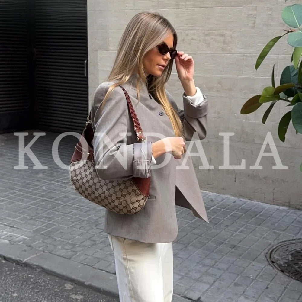 KONDALA 2026 Spring Summer Women Going Out Blazers Fashion Half High Collar Elegant Luxury Casual Ladies Chic Blazers