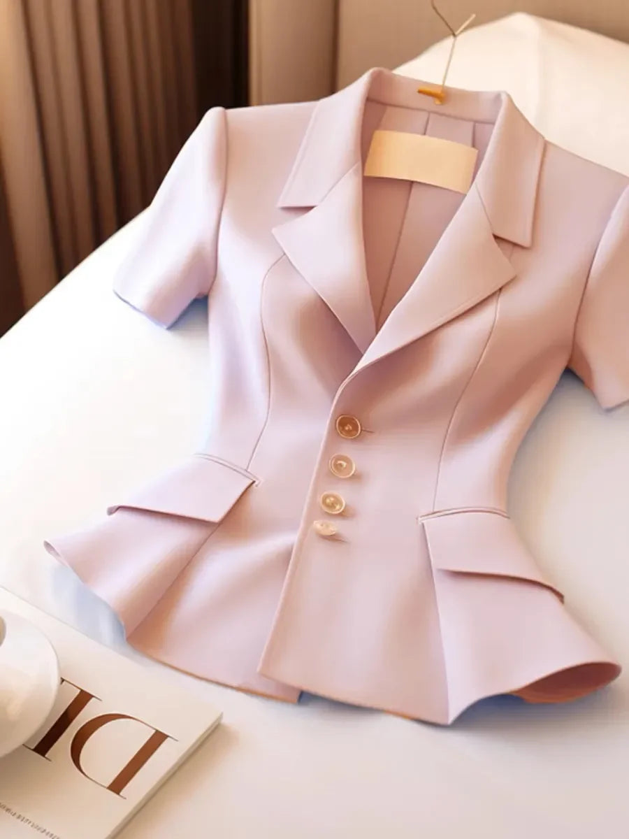 French High-end Suit Women Coat Summer New Luxury Fashion Waist Cinching Slimming Commuter Short Sleeve Pink Blazer Women Tops