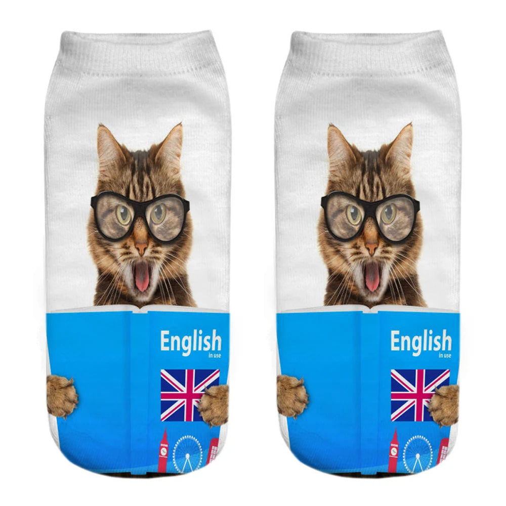 New Women Hot Sell 3D Printed Cool Fashion Funny Cats Cosplay Daily Life Story Socks Short Socks Art Novelty Xmas Gift Dropship