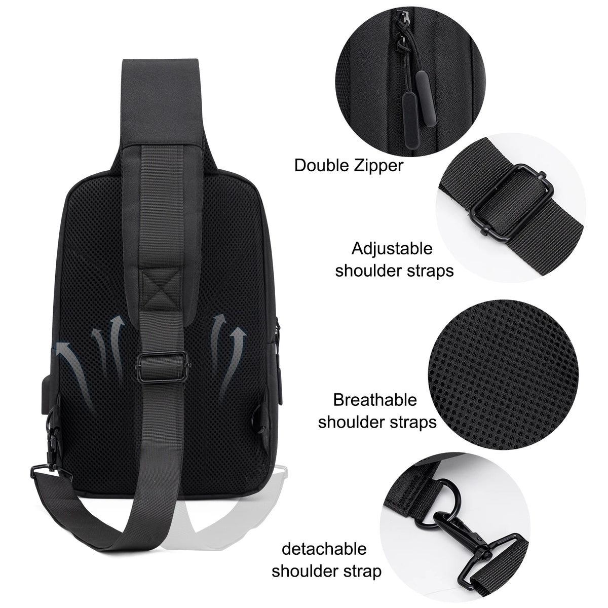 Men Bag Fashion New Solid Color Men Chest Bag Outdoor Casual Fashion One Shoulder Crossbody Bag Nylon USB Charging Shoulder Bags