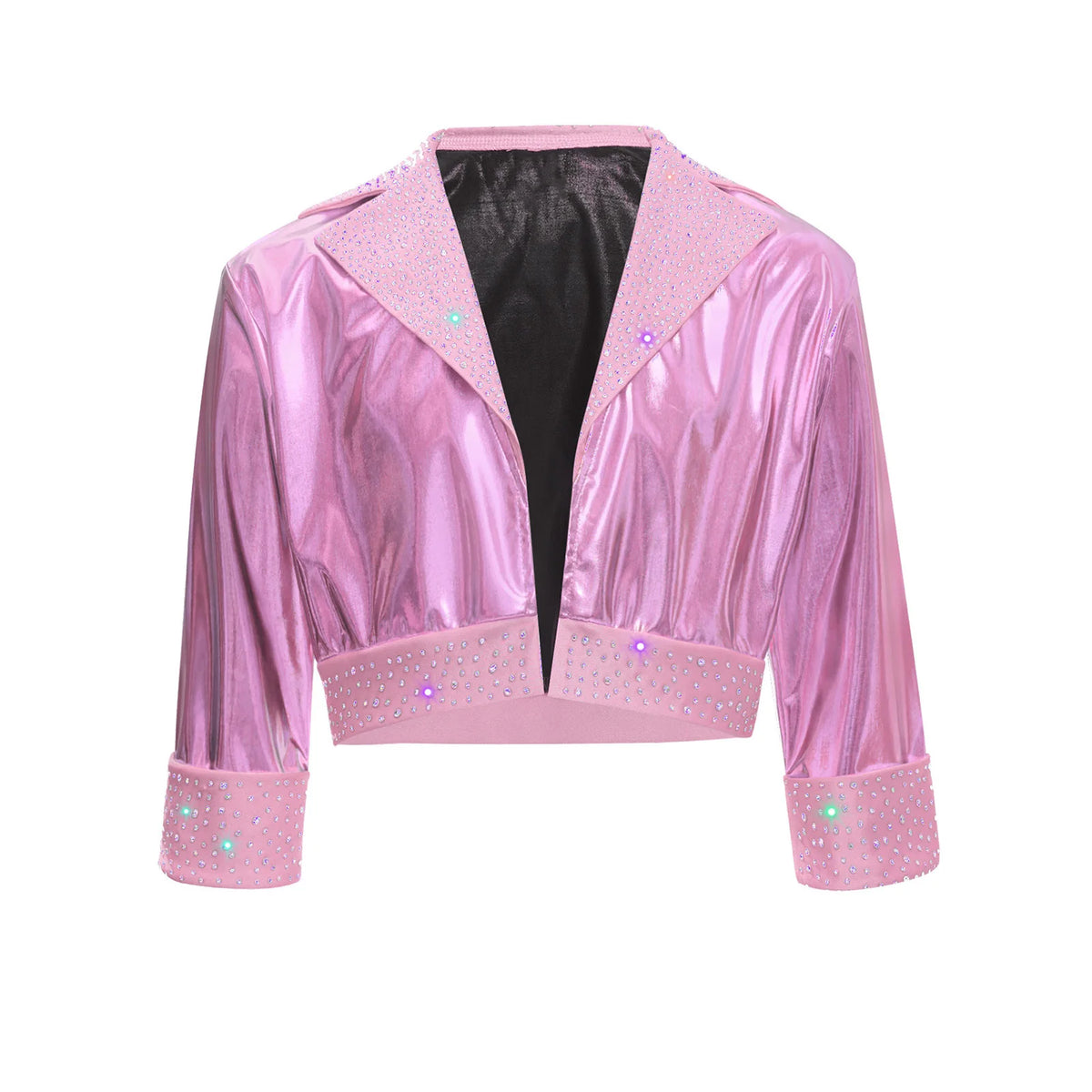 Kids Girls Shiny Rhinestones Metallic Jacket Hip Hop Jazz Dance Top Outerwear Long Sleeve Disco Stage Performance Streetwear