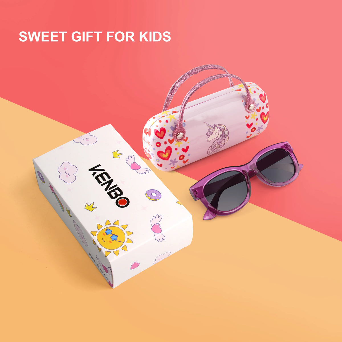 Kenbo Square Cute Kids Sunglasses For Girls Boy Toddler Lovely Baby Colorful Rectange Sun Glasses Children With Case